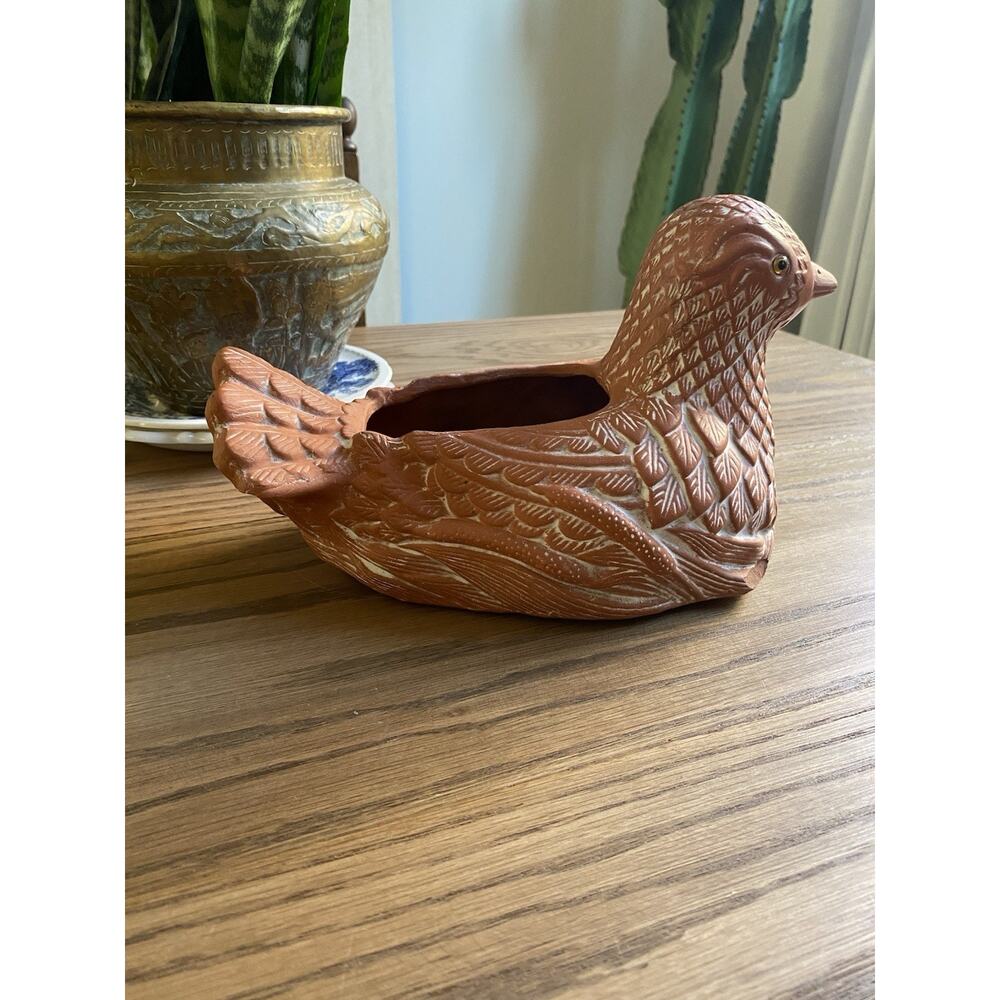 Vintage 1980s Terra Cotta Pottery Planter Bird Planter